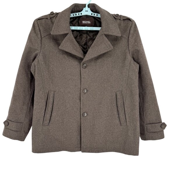 Michael Kors Men's Brown Wool Blend Lined Coat Peacoat Size L Single Breasted - Picture 1 of 12
